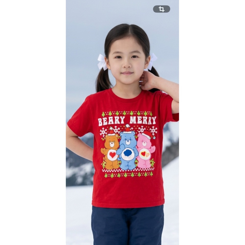 Care Bears Beary Merry Christmas Graphic T-Shirt Red Kids Small Holiday Tee